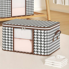 Stylish Houndstooth Storage Box for Clothes Toys Books - Durable Zipper