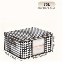 Stylish Houndstooth Storage Box for Clothes Toys Books - Durable Zipper
