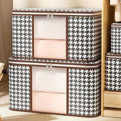 Stylish Houndstooth Storage Box for Clothes Toys Books - Durable Zipper