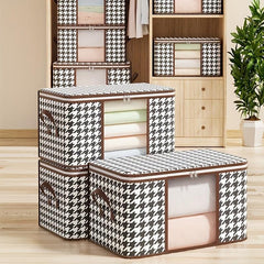 Stylish Houndstooth Storage Box for Clothes Toys Books - Durable Zipper