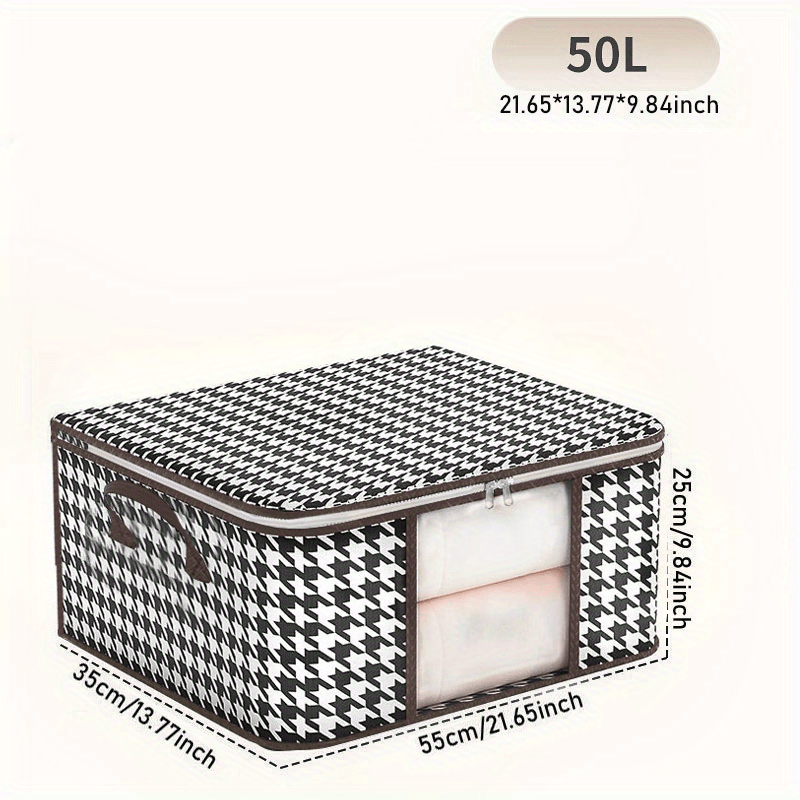 Stylish Houndstooth Storage Box for Clothes Toys Books - Durable Zipper