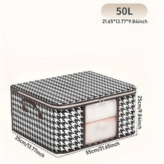 Stylish Houndstooth Storage Box for Clothes Toys Books - Durable Zipper