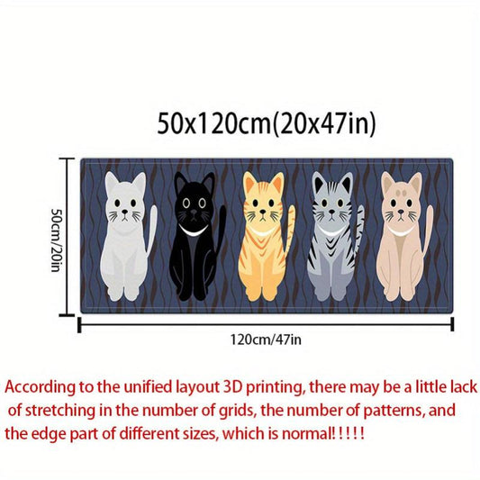 Cartoon Cat Printed Non-slip Rug Stain Resistant Waterproof Long Strip doormat
