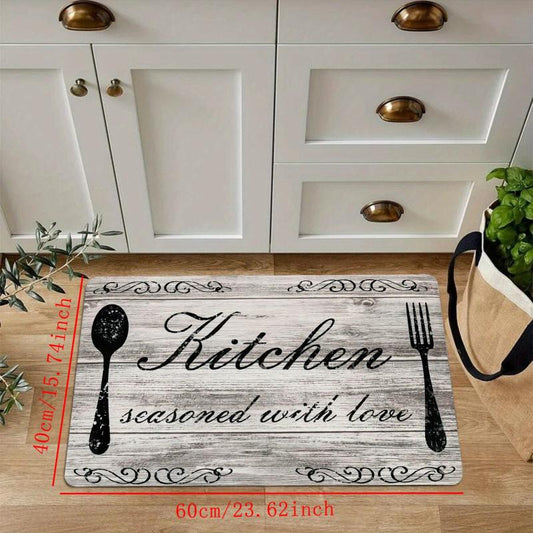Vintage Kitchen Print Fluffy Mat Non-slip Waterproof Floor Mat