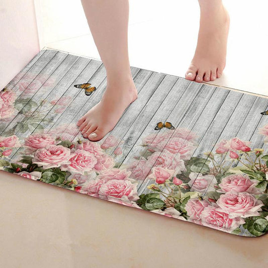 Vintage Floral Shaggy Floor Carpet Bedroom Home Decor Non Slip Machine Washable