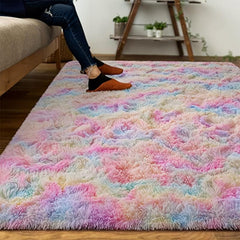Shag Area Rug Tie Dyed Soft Plush Carpet