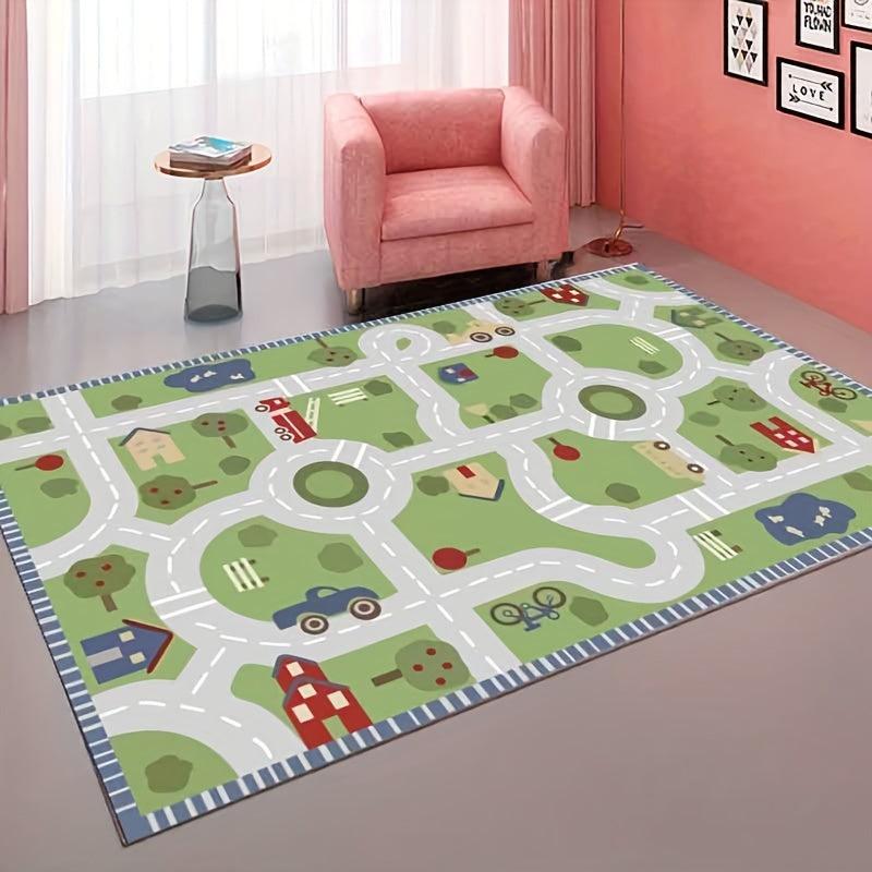 Colorful Car Rug Play Mat for Kids Non Slip Perfect for Bedroom and Kid Rooms