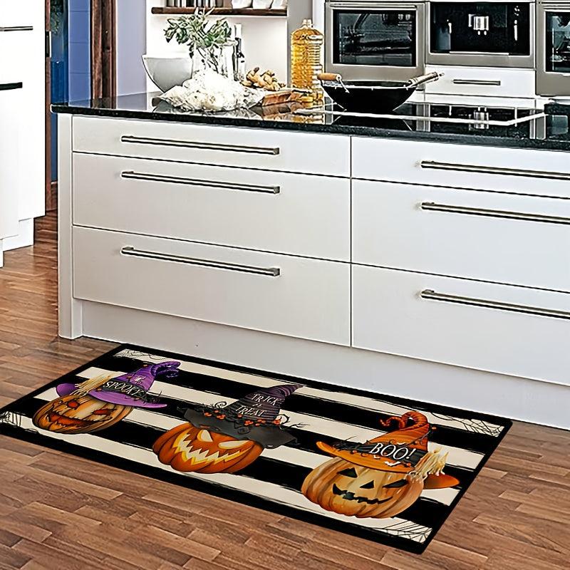2pcs Halloween Theme Floor Mat Pumpkin Kitchen Mat Skidproof Blanket
