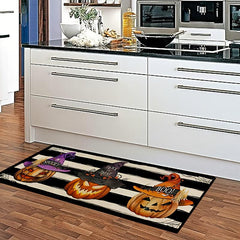 2pcs Halloween Theme Floor Mat Pumpkin Kitchen Mat Skidproof Blanket
