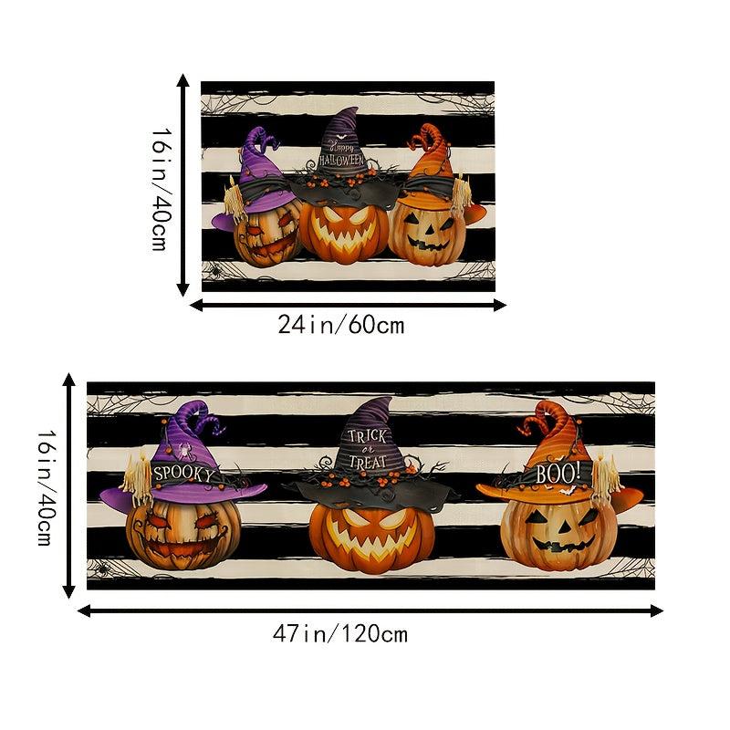 2pcs Halloween Theme Floor Mat Pumpkin Kitchen Mat Skidproof Blanket