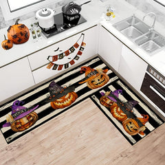 2pcs Halloween Theme Floor Mat Pumpkin Kitchen Mat Skidproof Blanket