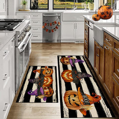 2pcs Halloween Theme Floor Mat Pumpkin Kitchen Mat Skidproof Blanket