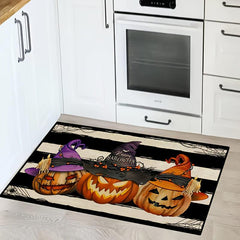 2pcs Halloween Theme Floor Mat Pumpkin Kitchen Mat Skidproof Blanket