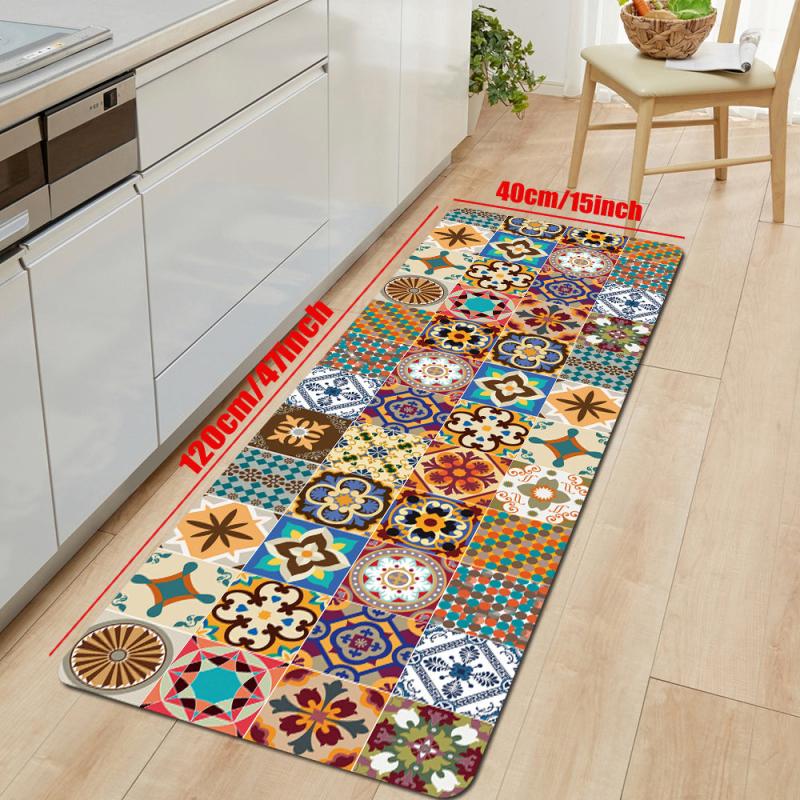 Bohemian Non Slip Kitchen Floor Mat Waterproof Machine Washable
