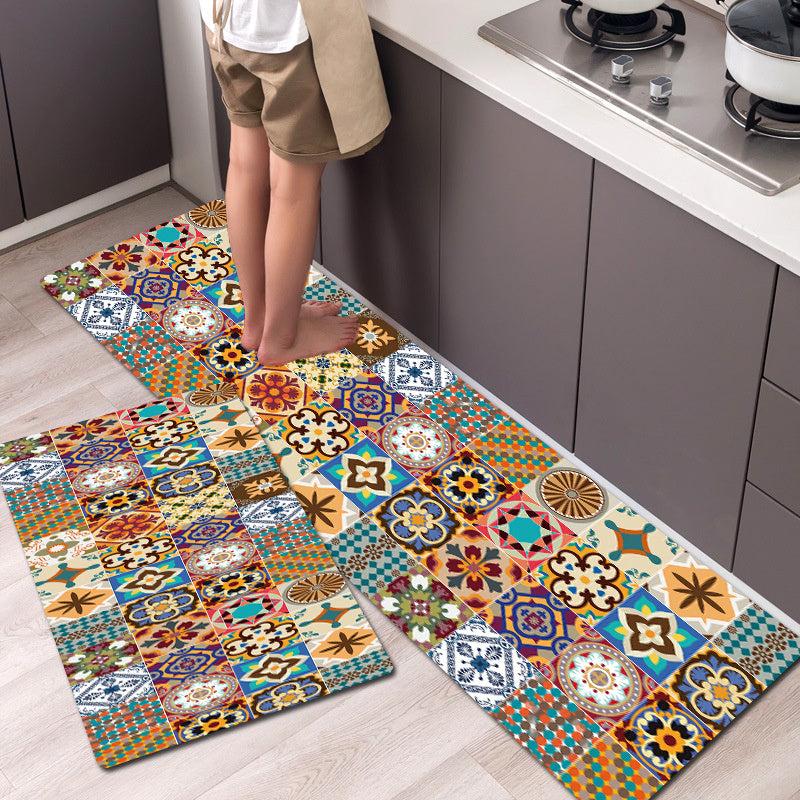 Bohemian Non Slip Kitchen Floor Mat Waterproof Machine Washable