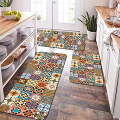 Bohemian Non Slip Kitchen Floor Mat Waterproof Machine Washable