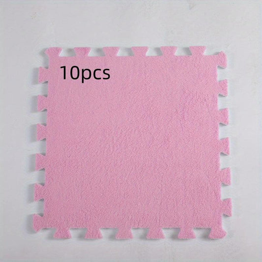 10pcs Plush Puzzle Foam Floor Mat Splicing Carpet Anti fall Bedside Mat