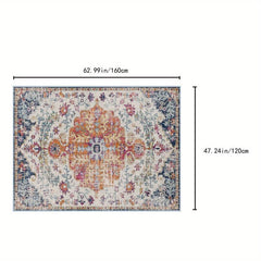 Vintage Boho Area Rug Non-Slip Floral Mat Washable Low Pile
