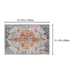 Vintage Boho Area Rug Non-Slip Floral Mat Washable Low Pile