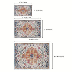 Vintage Boho Area Rug Non-Slip Floral Mat Washable Low Pile
