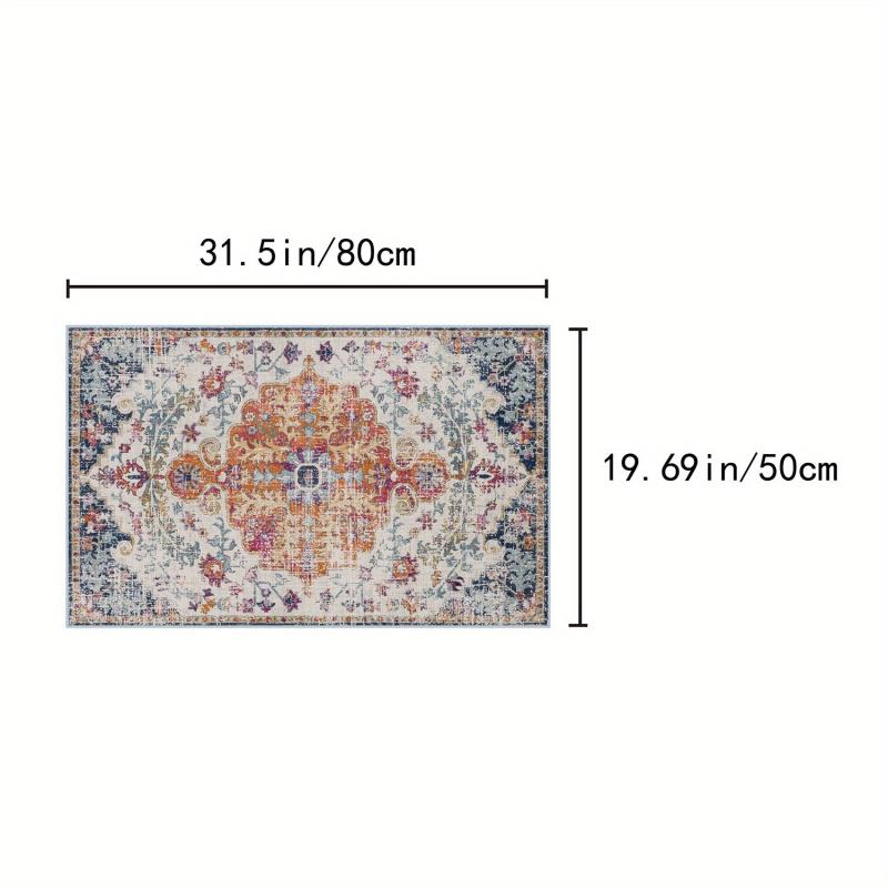 Vintage Boho Area Rug Non-Slip Floral Mat Washable Low Pile