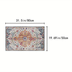 Vintage Boho Area Rug Non-Slip Floral Mat Washable Low Pile