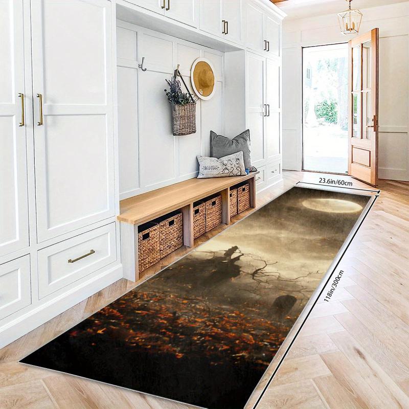 Gothic Halloween Theme Laundry Room Rug Soft Non Slip Washable Stair Carpet Runn