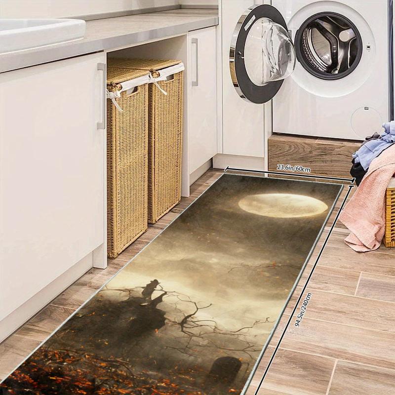Gothic Halloween Theme Laundry Room Rug Soft Non Slip Washable Stair Carpet Runn