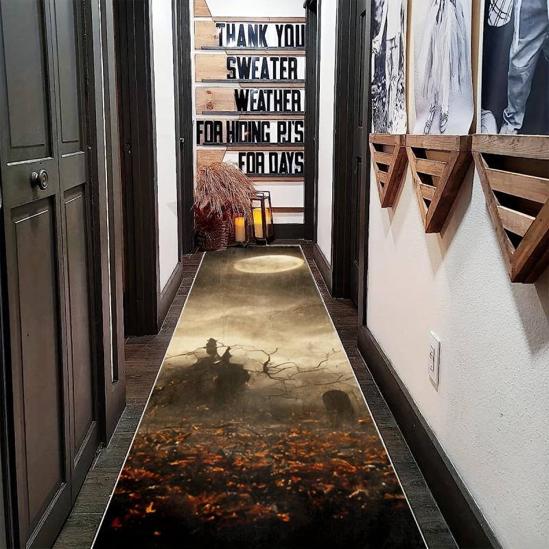 Gothic Halloween Theme Laundry Room Rug Soft Non Slip Washable Stair Carpet Runn