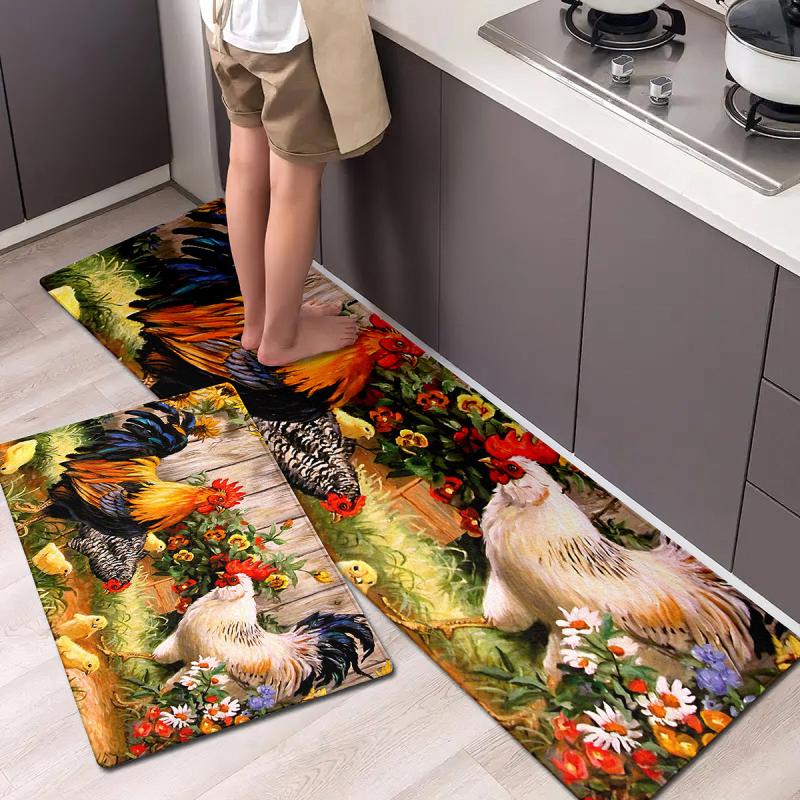 Vintage Rooster Kitchen Floor Mat Non-Slip Soft Rug Waterproof Mat