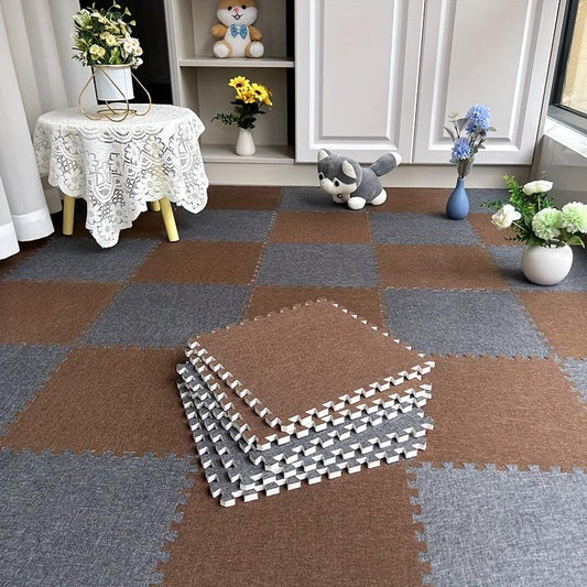 10pcs Linen Floor Interlocking Mat Fluffy Area Rug Anti Slip Comfort Seat Pads