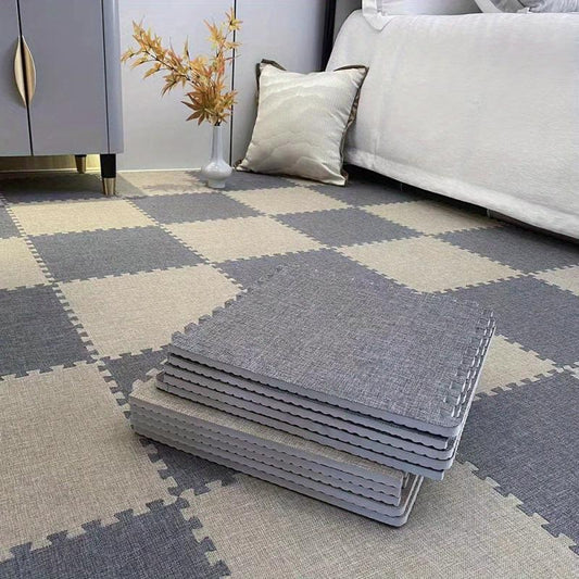 10pcs Linen Floor Interlocking Mat Fluffy Area Rug Anti Slip Comfort Seat Pads