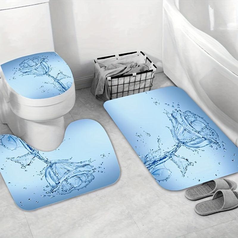 Rose Pattern Shower Curtain & Bathroom Rug Set