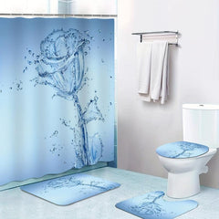 Rose Pattern Shower Curtain & Bathroom Rug Set