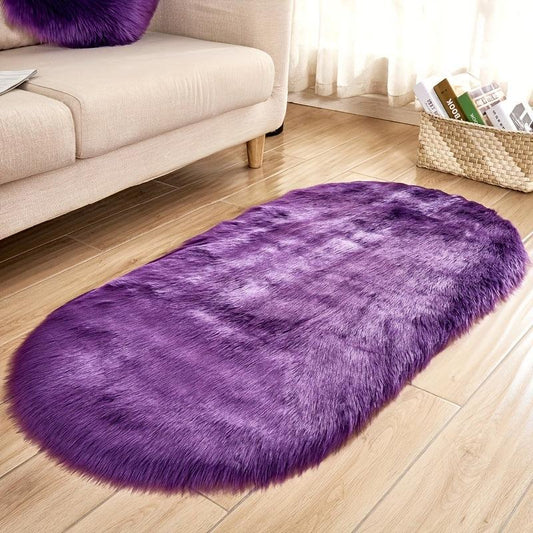 Plush Faux Sheepskin Oval Floor Mat Machine Washable
