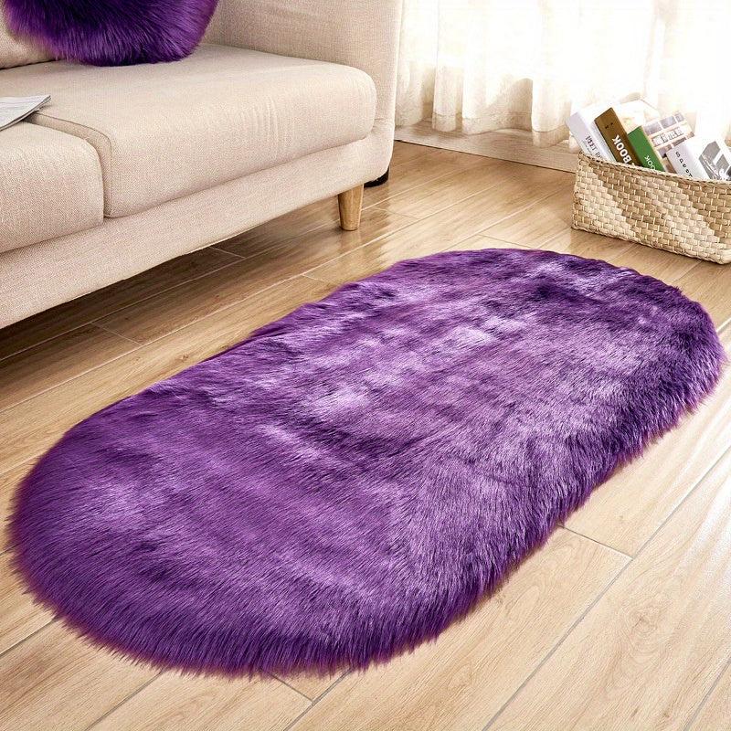 Plush Faux Sheepskin Oval Floor Mat Machine Washable