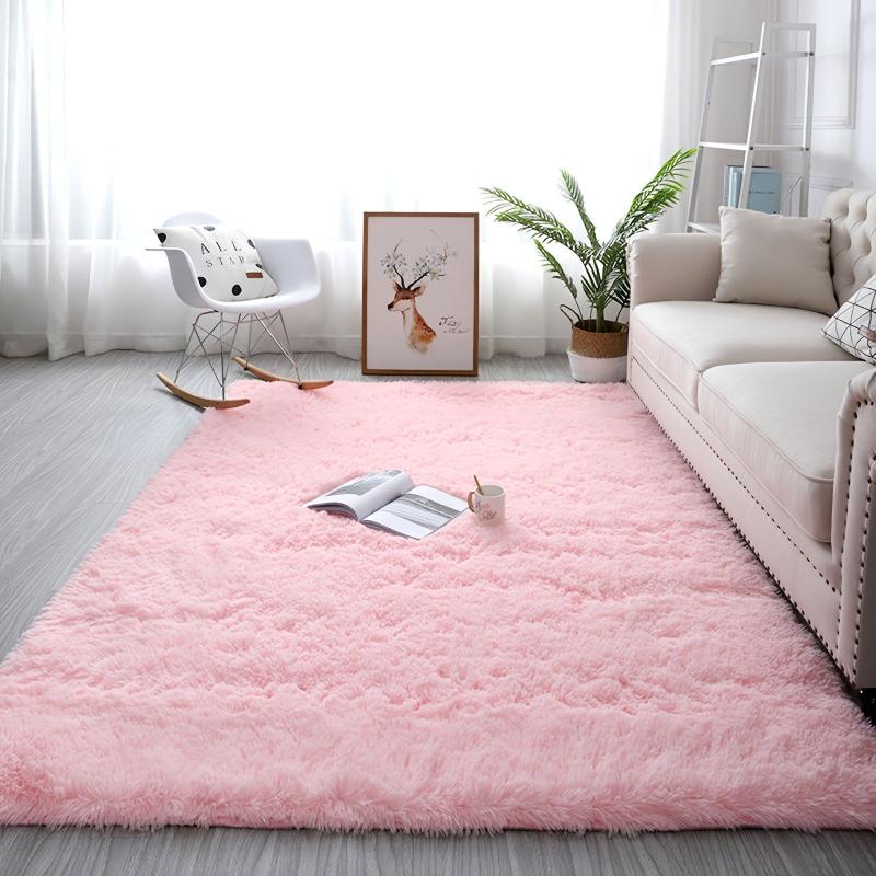 Pink Fluffy Shag Area Rug for Living Room