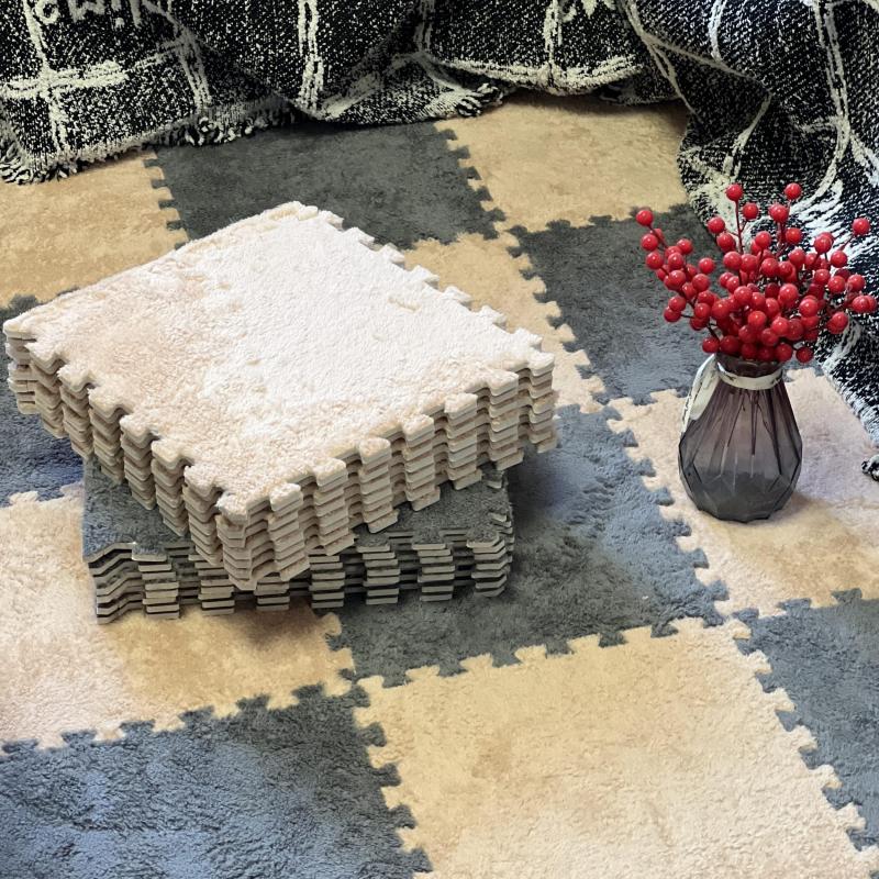 12pcs Soft Fluffy Interlocking Puzzle Flooring Tiles Plush Area Rugs