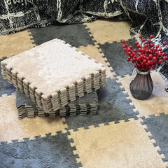 12pcs Soft Fluffy Interlocking Puzzle Flooring Tiles Plush Area Rugs