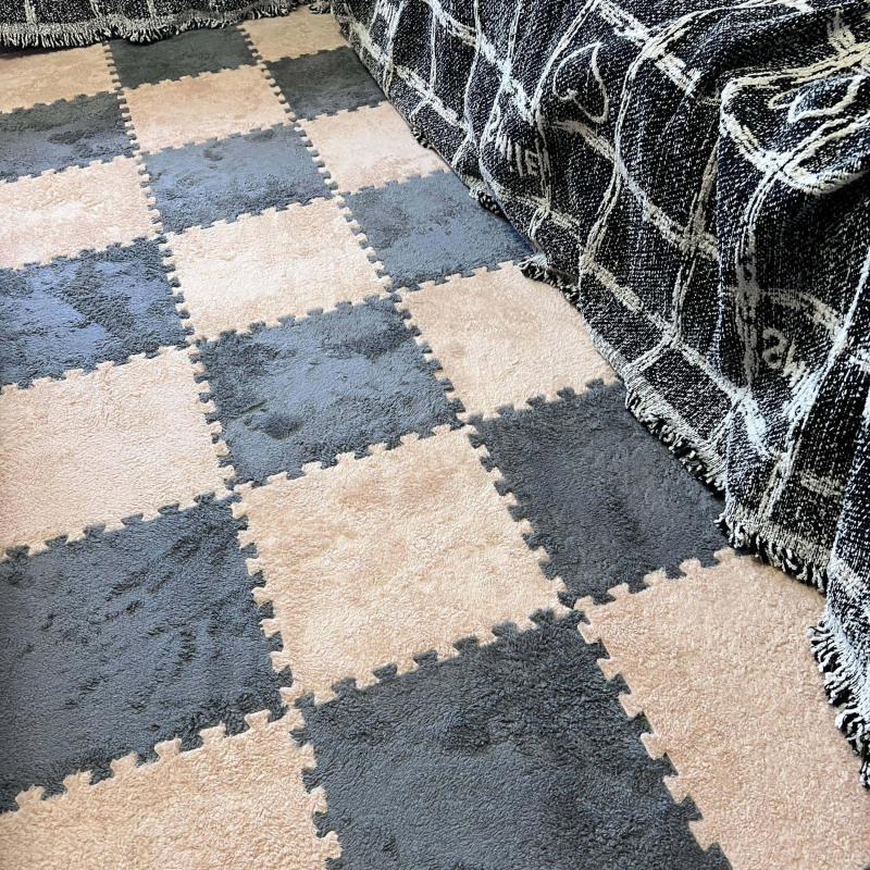 12pcs Soft Fluffy Interlocking Puzzle Flooring Tiles Plush Area Rugs