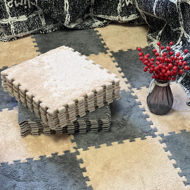 12pcs Soft Fluffy Interlocking Puzzle Flooring Tiles Plush Area Rugs
