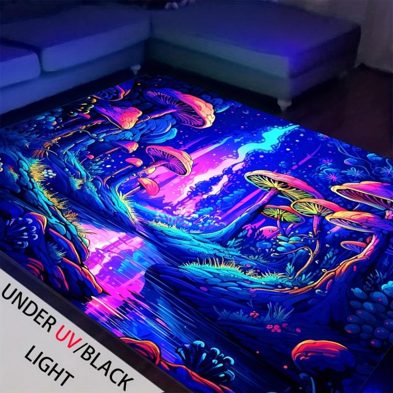 UV Light Mushroom Forest Plants Pattern Rug