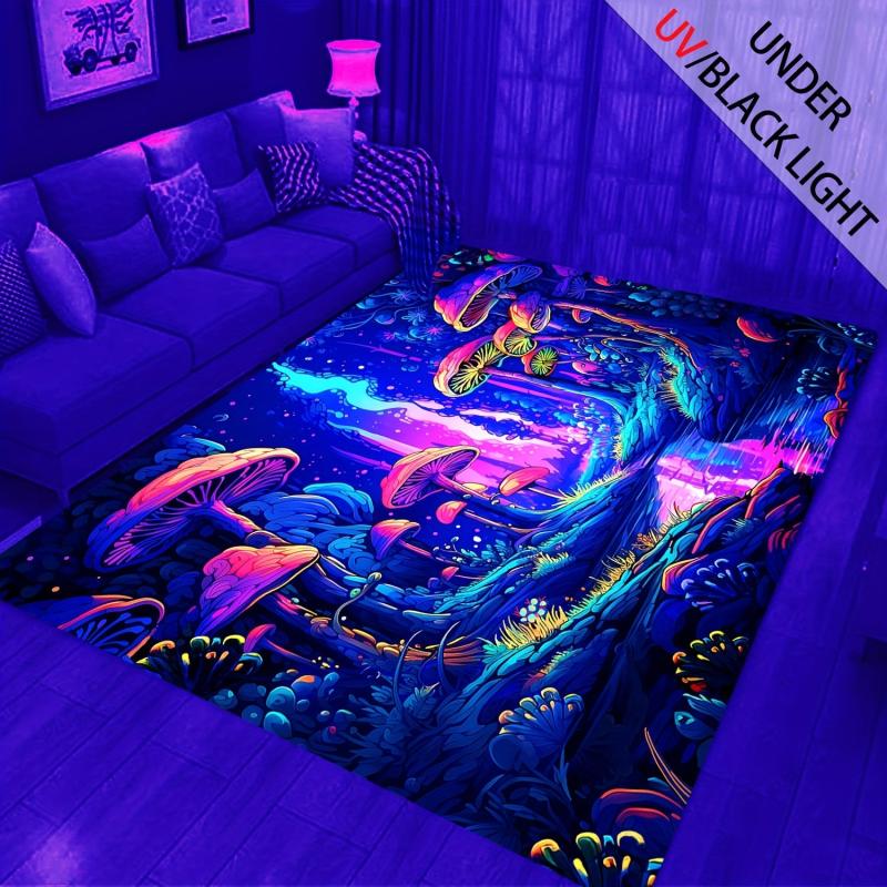 UV Light Mushroom Forest Plants Pattern Rug
