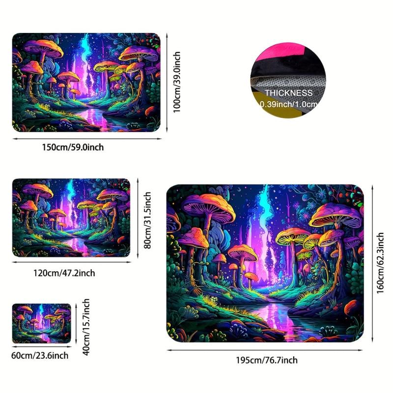 UV Light Mushroom Forest Plants Pattern Rug