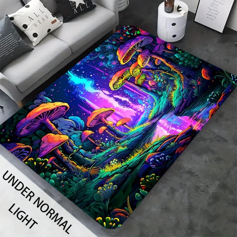 UV Light Mushroom Forest Plants Pattern Rug