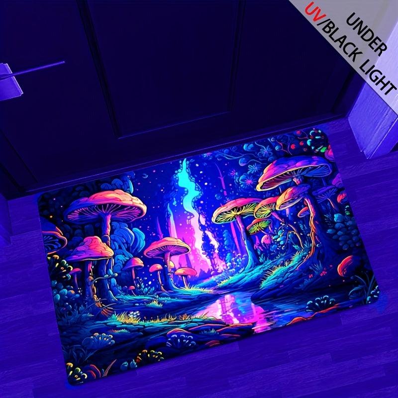 UV Light Mushroom Forest Plants Pattern Rug