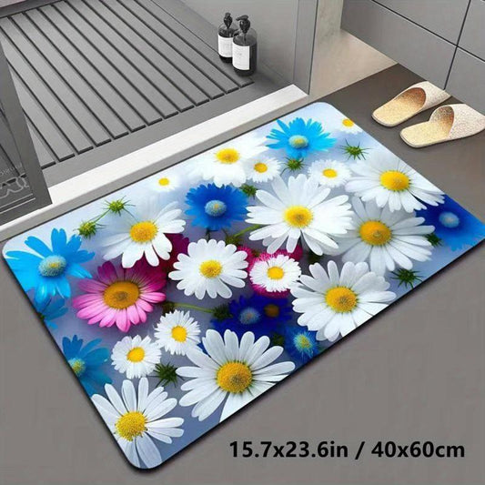 Flower Pattern Diatom Mud Bath Rug Soft Non Slip Quick Dry Shower Carpet