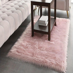 Pink Faux Fur Rug Soft Fluffy Sheepskin Rug Rectangle 2'x4'