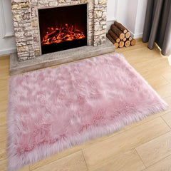Pink Faux Fur Rug Soft Fluffy Sheepskin Rug Rectangle 2'x4'