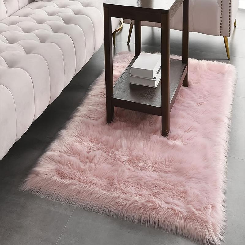 Pink Faux Fur Rug Soft Fluffy Sheepskin Rug Rectangle 2'x4'